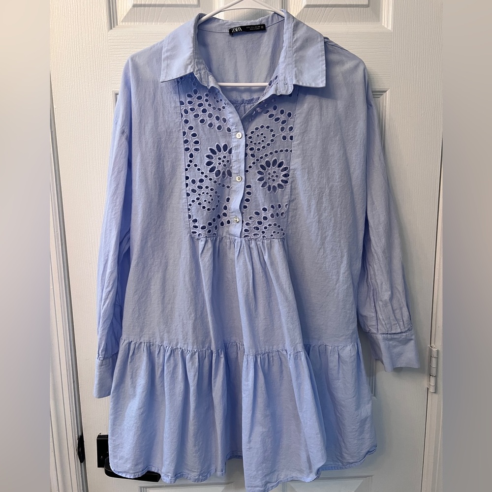 Zara Sky Blue Eyelet Dress